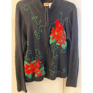 Holiday Time? Christmas sweater Red Cardinals Medium 8/10 Full Zipper